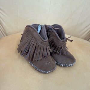 Toddler Brown Fringe Moccasin Booties - Soft Suede Style